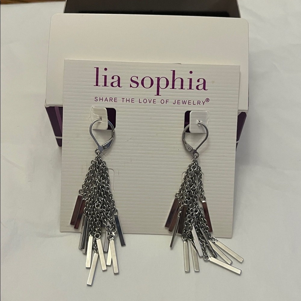 Lia Sophia Silver Chain Tassel Earrings